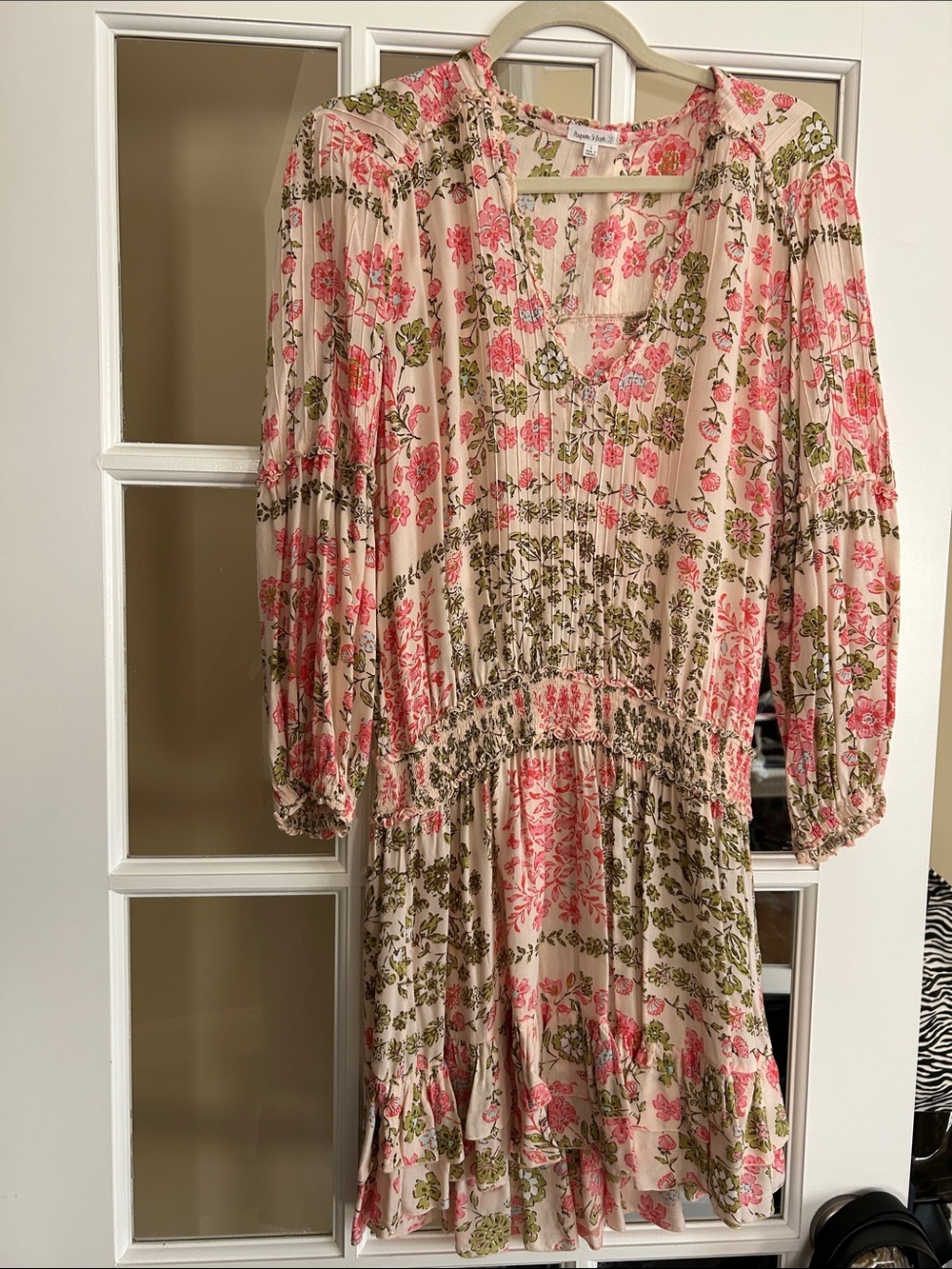 Poupette St. Barth Cream Dress with Pink & Olive Floral Print